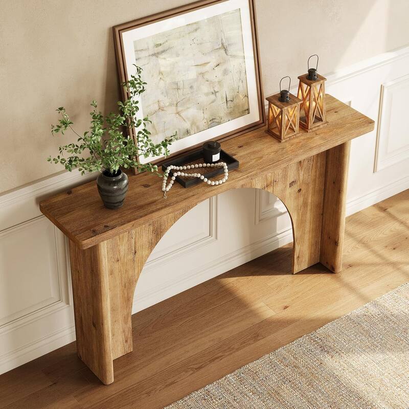 Farmhouse 63 Inches Solid Wood Console Table with Unique Arch Base for Living Room, Entryway, Entrance, Hallway