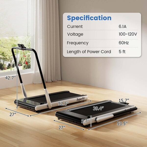 Superfit 3-in-1 Folding Treadmill with Smart Apps Remote Control LED - See Details