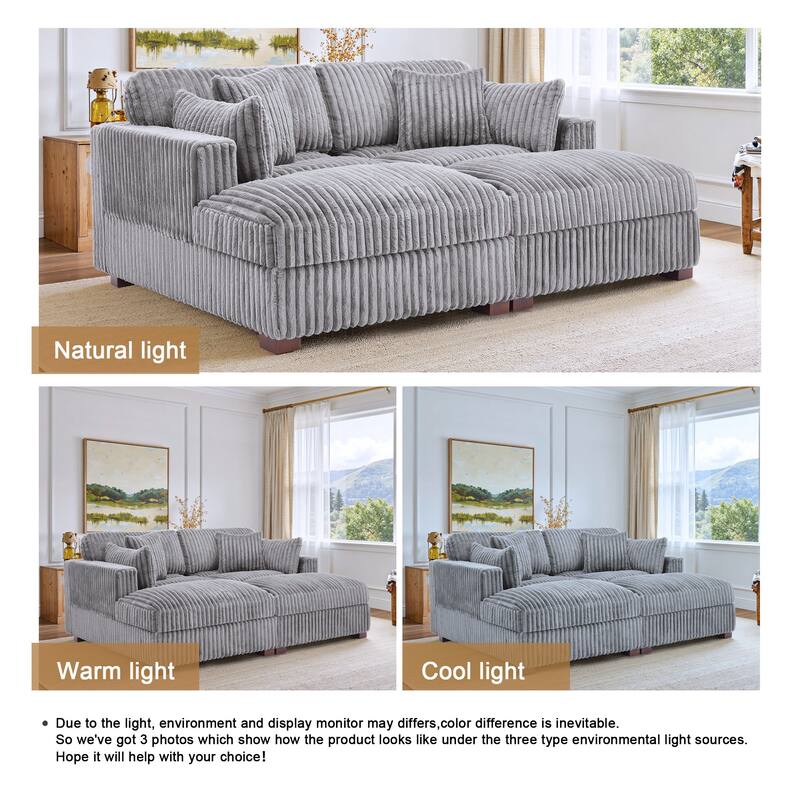 Modern Modular Flannel Fabric Upholstered Sectional Sofa with Square Arm