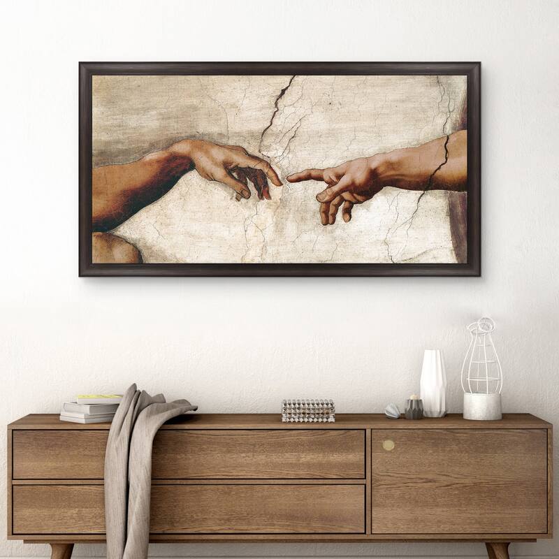 Masterpiece Art Gallery| Creation of Adam Detail by Michelangelo - Framed Canvas Art Print