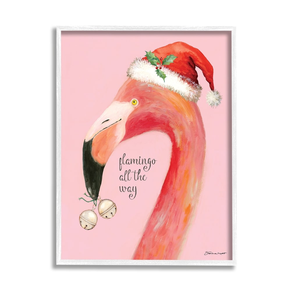 Stupell Flamingo All The Way Pink Santa Claus Bird Framed Wall Art - Orange