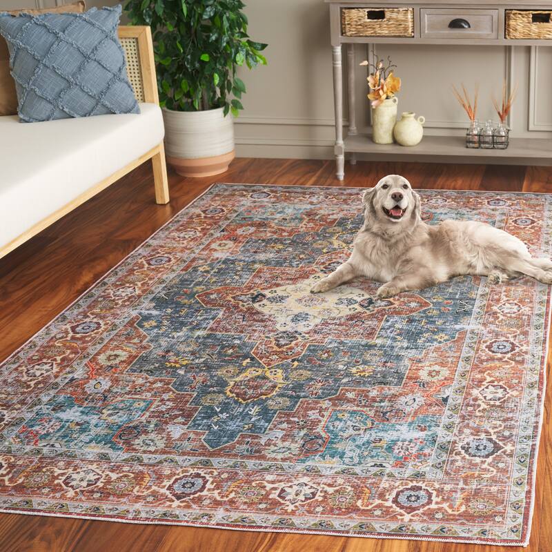 SAFAVIEH Arizona Ketrin Vintage Machine Washable Rug - 8' x 10' - Rust/Blue Green
