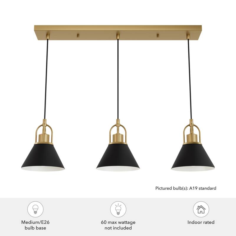 Hunter Carrington Isle Black / Luxe Gold Pendant - Island, Dining Room, Foyer, Bedroom - Casual, Transitional, Cone - Designer!