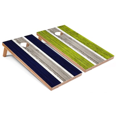 Navy and Lime Striped Cornhole Board Set