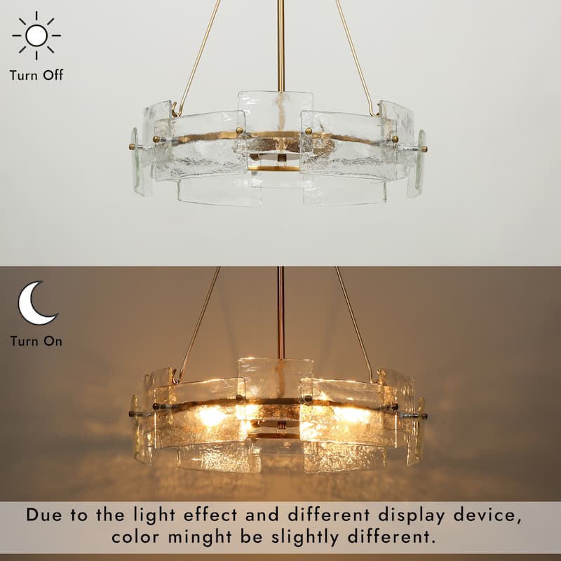Modern Glam Gold 6-Light Drum Chandelier Textured Glass Pendant Light for Dining Room - D 20.5" x H 24"