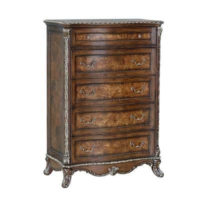 5 Drawers Chest with Floral Trim in Cherry Finish
