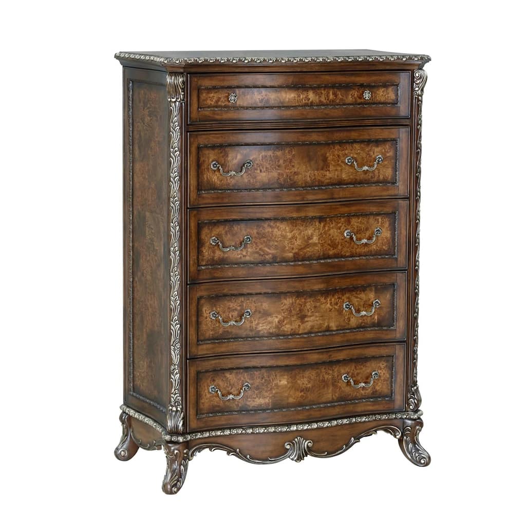 5 Drawers Chest with Floral Trim in Cherry Finish