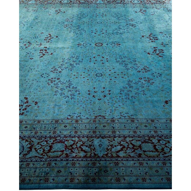 Overton Hand Knotted Wool Vintage Inspired Modern Contemporary Overdyed Blue Area Rug - 9' 2" x 17' 8"