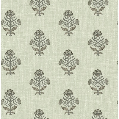 Chesapeake Hollyhock Green Floral Crest Wallpaper