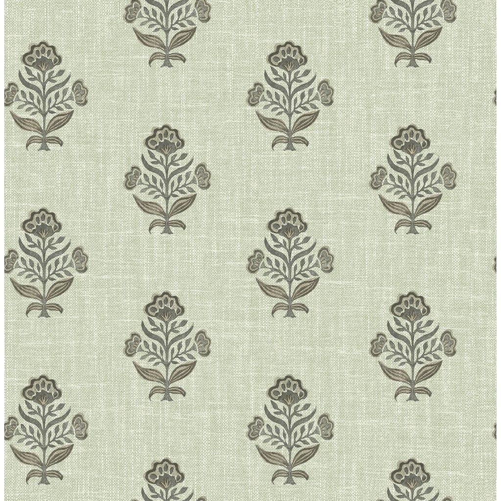 Chesapeake Hollyhock Green Floral Crest Wallpaper