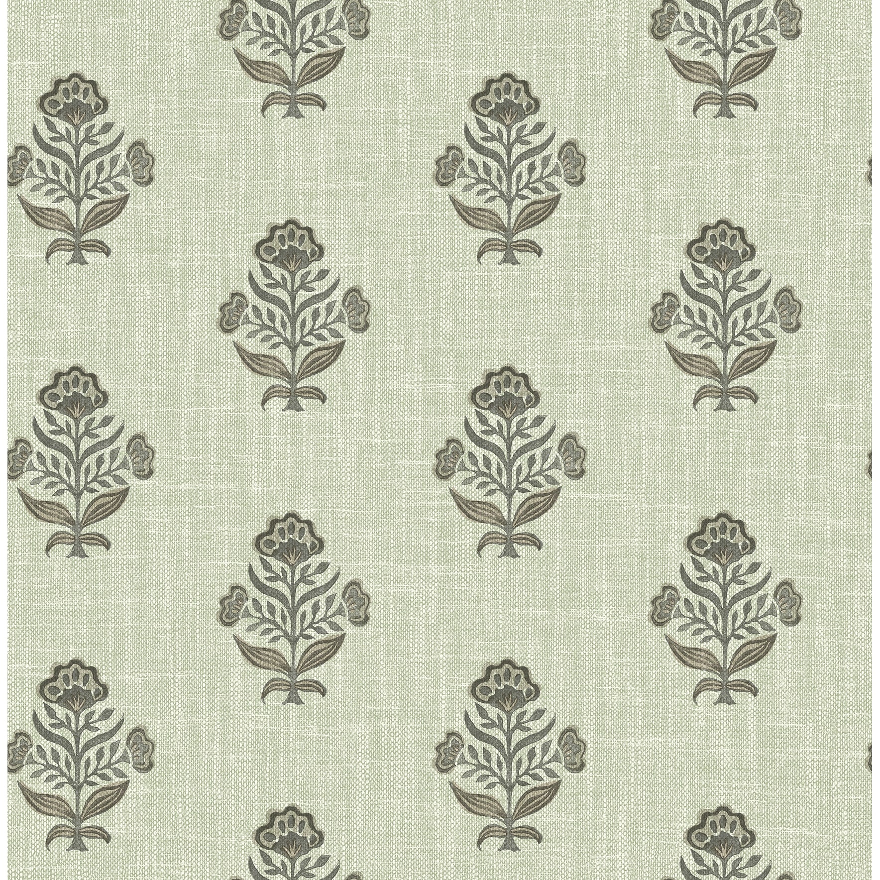 Chesapeake Hollyhock Green Floral Crest Wallpaper