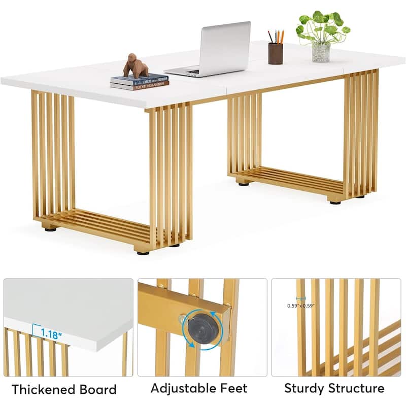 70.9 Inches Modern Office Desk Executive Desk with Gold Metal Legs