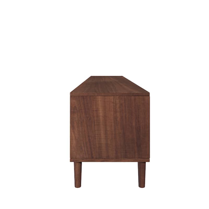 Mid-Century Modern LED TV Stand for TVs up to 90", Rattan Media Console Entertainment Center with App Controlled LED Lights