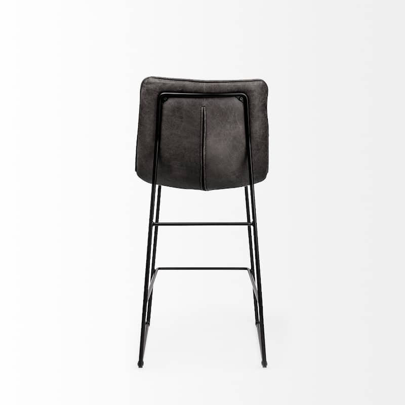Black Metal Full Back Faux Leather Bar Chair with Footrest and 29 inches Seat Height - 17.72” x 21.65” x 37.8” (D x W x H)