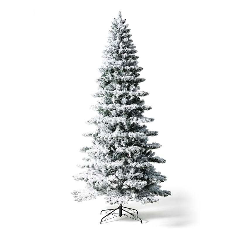 Glitzhome 6ft/9ft Pre-Lit Flocked Artificial Pine/Spruce Christmas Tree 300 Warm White Lights