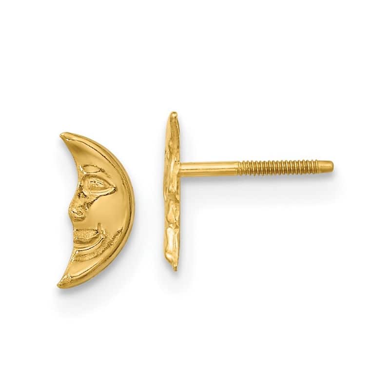 Curata 14k Yellow Gold Polished Half Moon Face Screw back Post Earrings 8x4mm