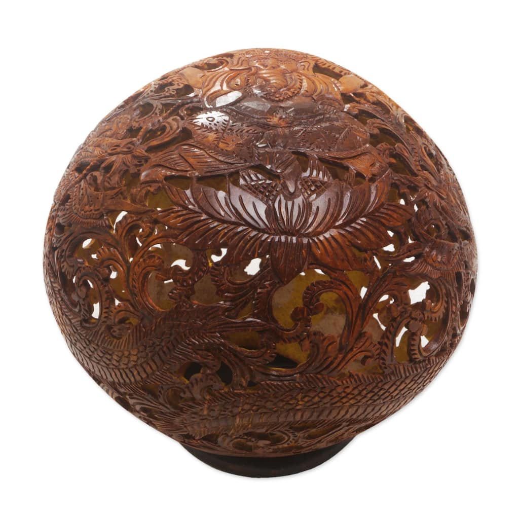 Novica Handmade Ganesha & Dragon Coconut Shell Sculpture