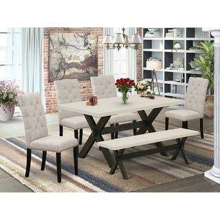 HomeStock 6-Pc Rectangle Natural Oak Finish Solid Wood Top Dining Table ...