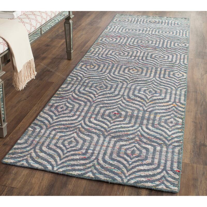 SAFAVIEH Handmade Straw Patch Chanel Modern Wool Rug - 2'3" x 8' Runner - Blue/Multi
