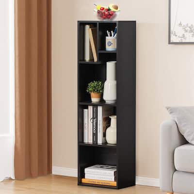VECELO Wood Organizer Bookcase,Fits Tallest Hardcovers, Customized Storage Display Shelf, Free Standing for Living Room, Bedroom