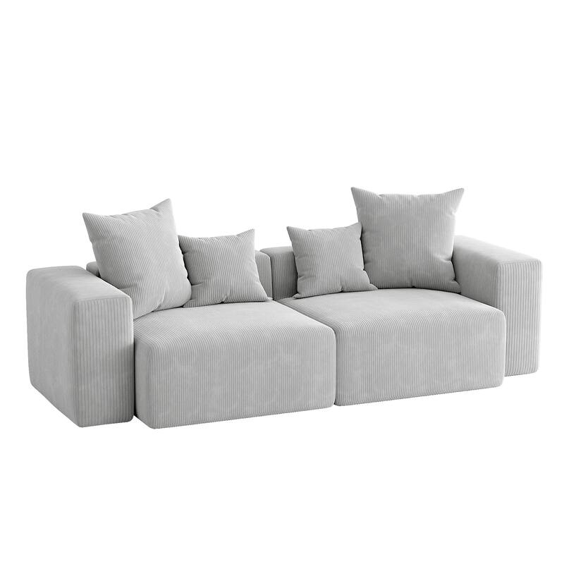 2 Set Oversized Corduroy Sectional Sofa Square Arm