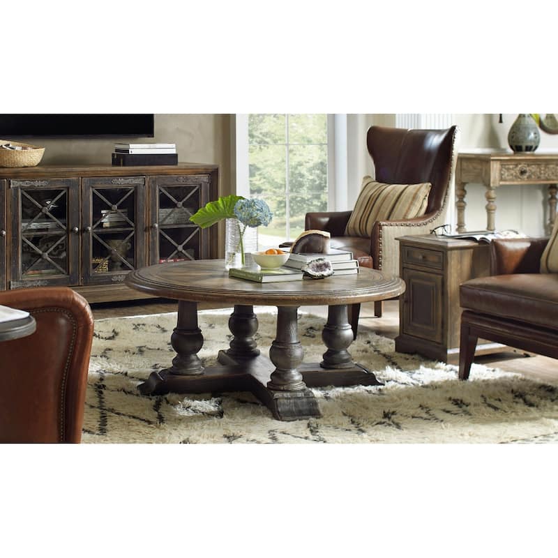 Hooker Furniture Medina 48" Round Ranch Coffee Table from the Hill - Saddle Brown / Anthracite