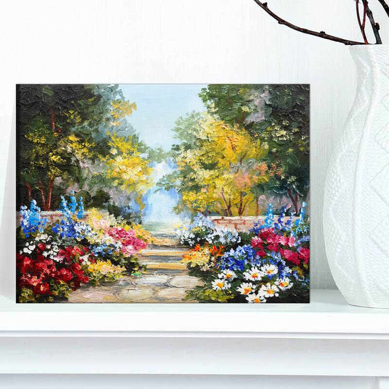 Designart "Summer Forest with Flowers" Landscape Art Print Canvas - 12 in. wide x 8 in. high