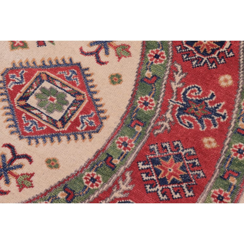 Southwestern Kazak Jakobe Natural/Red Wool Round - 4'9'' x 4'11''