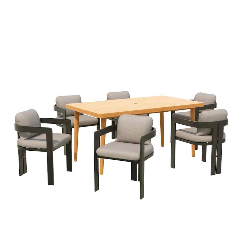 Christopher Knight Home- Alaric Acacia And Aluminum Outdoor 7 Piece Dining Set