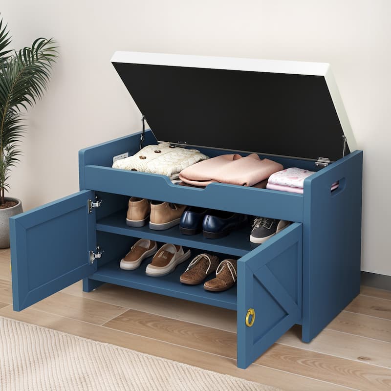 Moasis Shoe Storage Rack Cushioned Ottoman Bench with Lift Top for Hallway