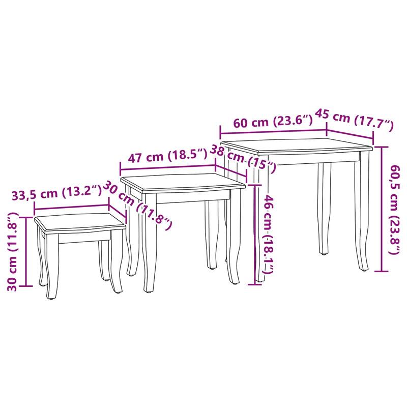 vidaXL Nesting Side Tables 3 pcs Natural Solid Mahogany Wood - 23.62 x 17.72 x 23.82 in