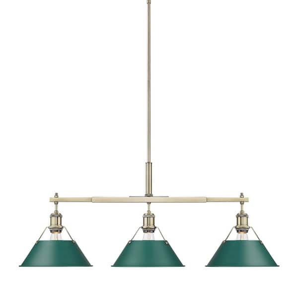 slide 2 of 7, Golden Lighting 3306-LP AB Orwell 3 Light 36" Wide Linear Pendant Aged Brass / Pine Green Shades