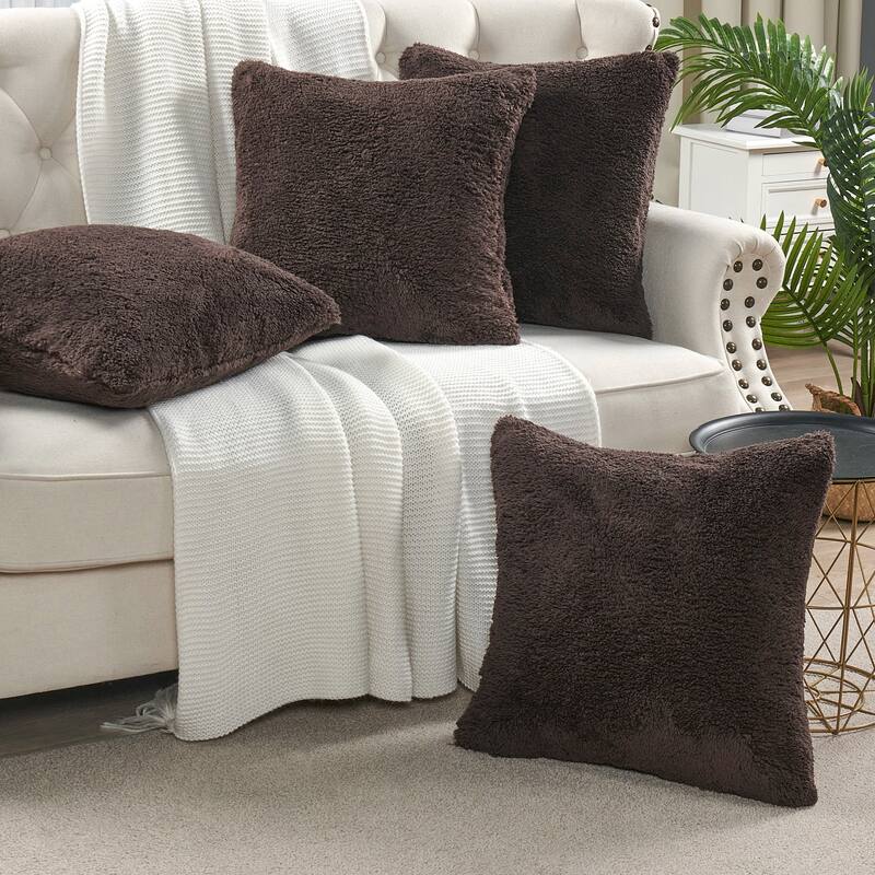 Accent Sherpa Pillow Cover Set of 4 20Inch x 20Inch, NO INSERT