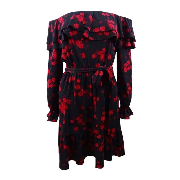 black and red off the shoulder dress