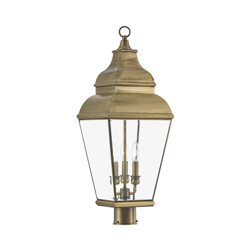Livex Lighting Exeter 3 Light 28-1/4" High Outdoor Single Head Post - Antique Brass