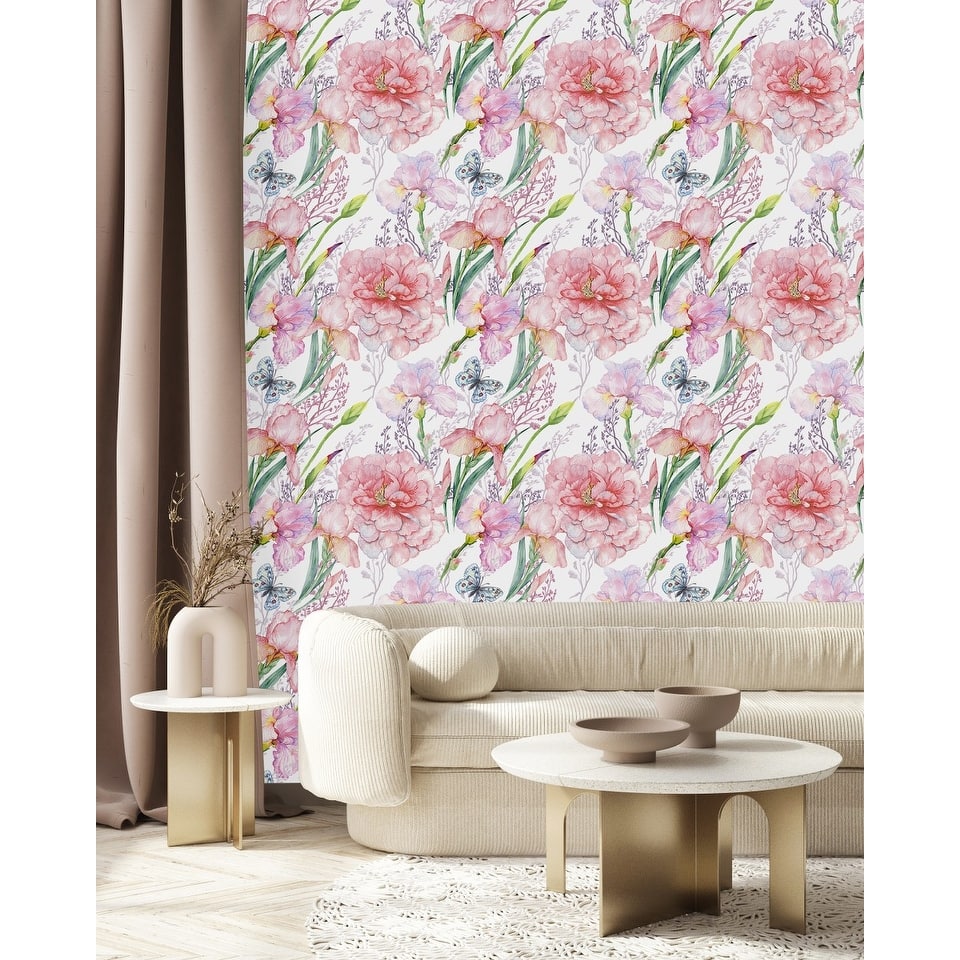 Pink Flowers and Butterflies Wallpaper Peel and Stick and Prepasted ...