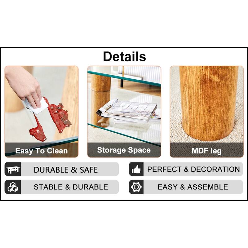 Double-layer Transparent Tempered Glass Coffee Table