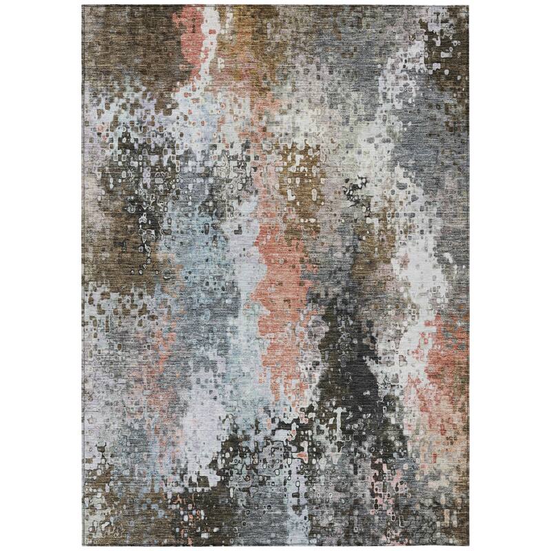Machine Washable Indoor/ Outdoor Contemporary Abstract Chantille Rug