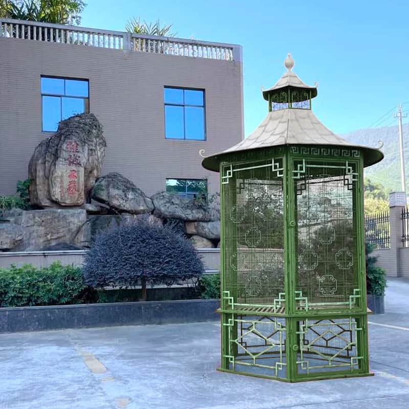 10 Foot Tall Asian-Inspired Iron Garden House Gazebo