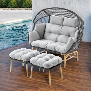 Outdoor Oversized Large Lounger Egg Chair with Ottomans - Dark Grey ...