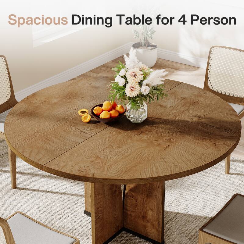Wooden Large Dining Table, Round Kitchen Table for Dining/Living Room