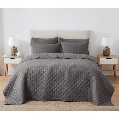 Cannon Solid Oversized Percale 3 Piece Quilt Set