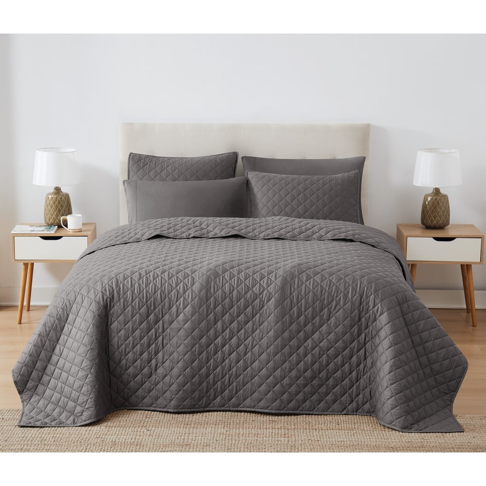 Cannon Solid Oversized Percale 3 Piece Quilt Set