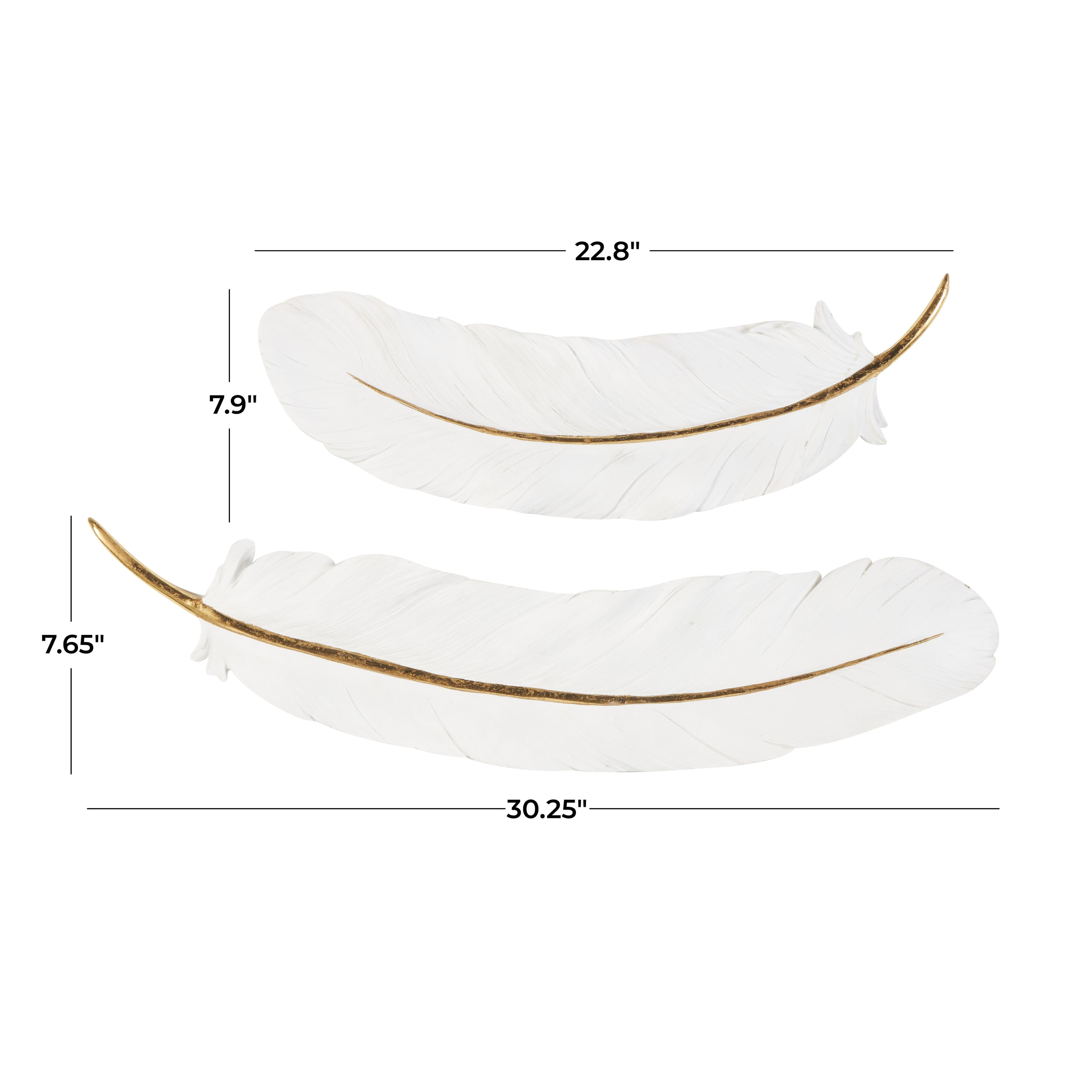 White Resin Feather Bird Home Wall Decor with Gold Foil Accent (Set of