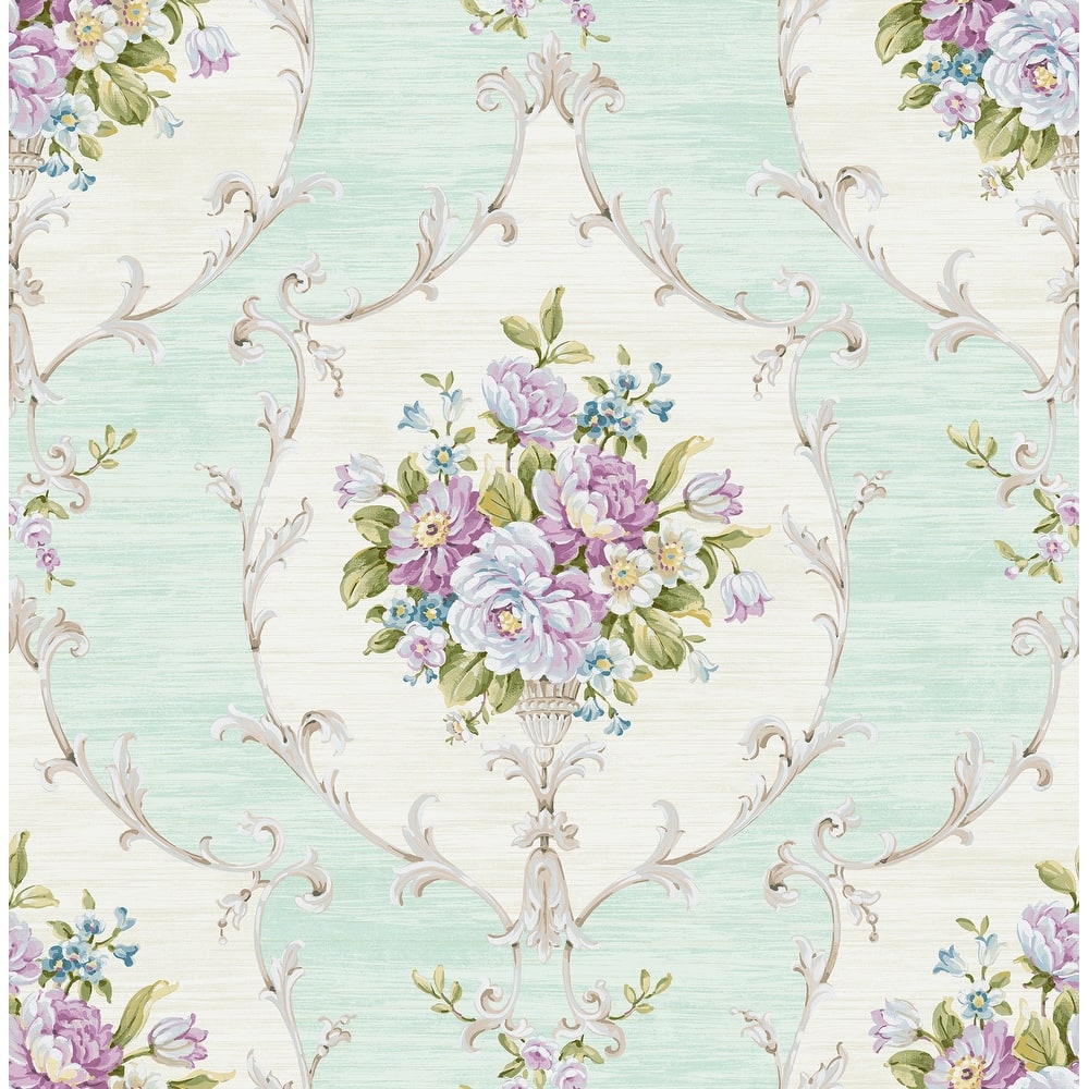 Seabrook Designs Femie Framed Peony Bouquet Unpasted Wallpaper
