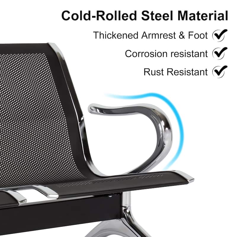 Kinbor 3-Seat Airport Reception Waiting Chair Bank Salon Barbershop Bench Guest Chair