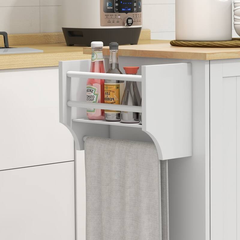 Kitchen Island On Lockable Wheels, Mobile Island Table with Rubberwood Top, Portable Island with Drawer & Adjustable Shelves