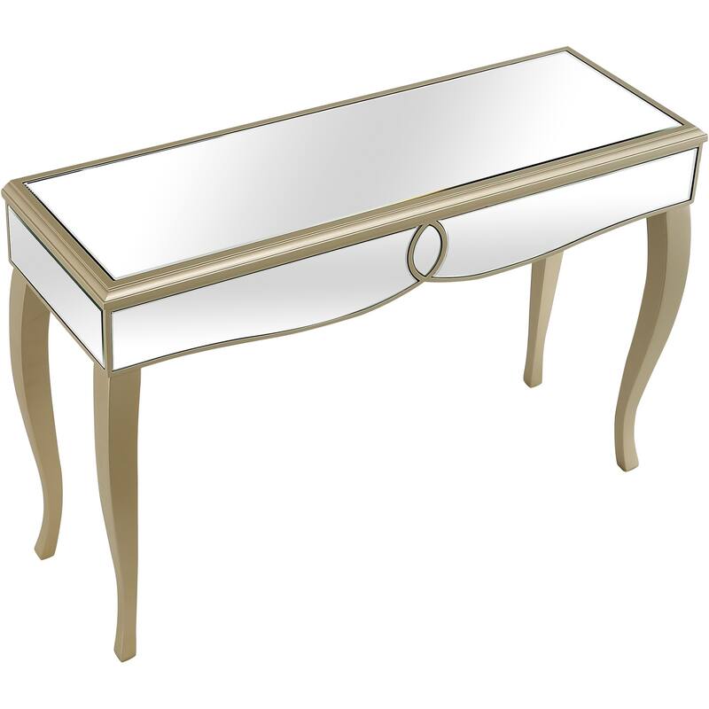 Champagne Mirrored Glass Console Table and Curved Legs - 47.6” L x 15.9” W x 30.7” H