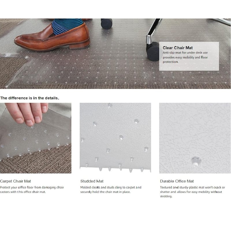 D&W PVC Studded Office Chair Mat for Standard Carpet Pile