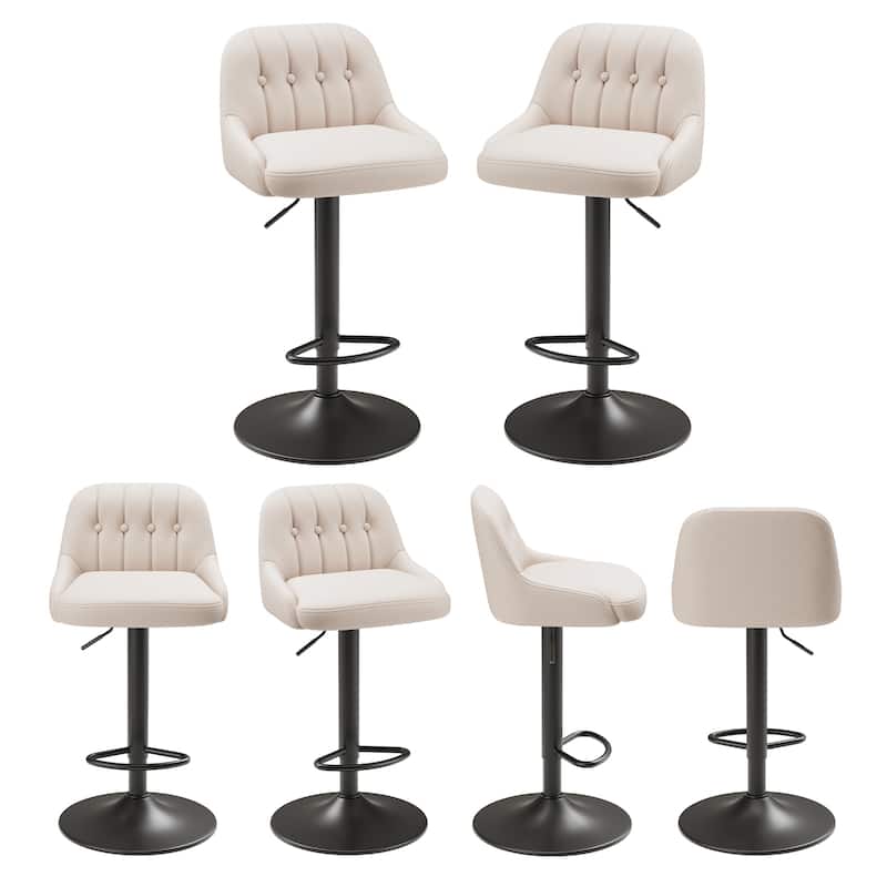 RENEWLINE Adjustable Height Bar Stools with Back, 360° Swivel PU Leather Counter Stools( Set of 1/2/3/4/6)for Kitchen Island - Set of 6 - Beige